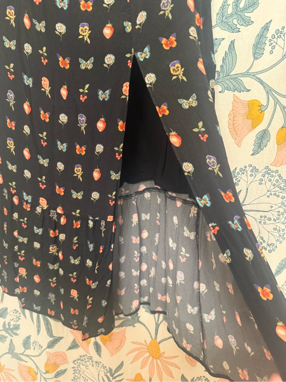PAIGE Black Midi Skirt with Floral, Strawberry & Butterfly Print - Picture 4 of 9